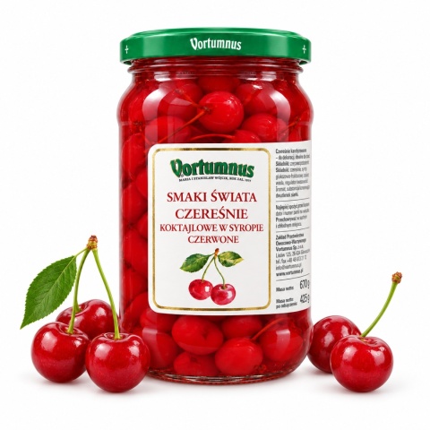 Czereśnie Koktajlowe Czerwone w Syropie 870g / Vortumnus